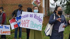 Protests on teaching AAPI history in schools. Photo courtesy of the Philedelphia Inquirer.