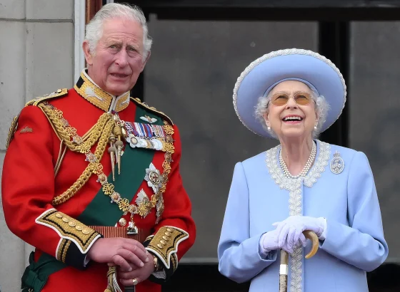 © AFP via Getty Images.  The late Queen Elizabeth II and King Charles III during the Platinum Jubilee celebrations in 2022. 