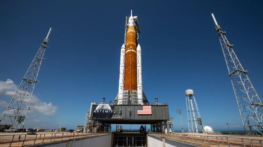 The SLS (Space Launch System), pictured above, will carry the Orion spacecraft in Artemis I. Credit: Kim
Shiflett/NASA