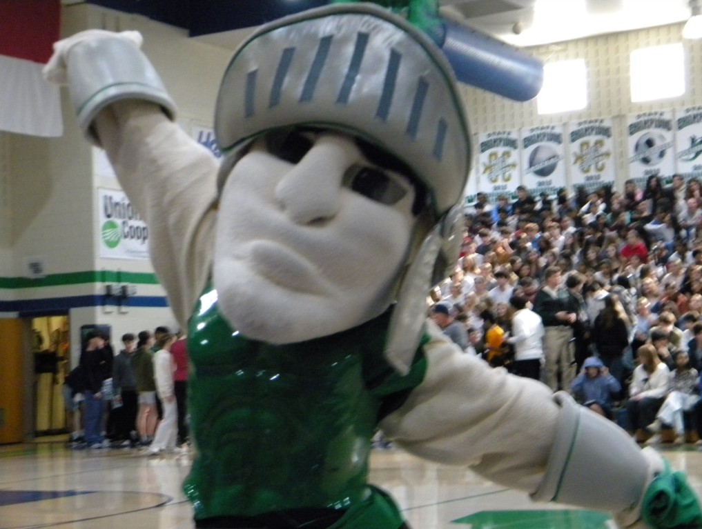 Wally the Warrior fires up the crowd. 